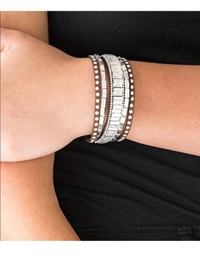 Paparazzi Brown Faux Leather Wrap Cuff Bracelet Rhinestone Stud Snap Rocker NEW